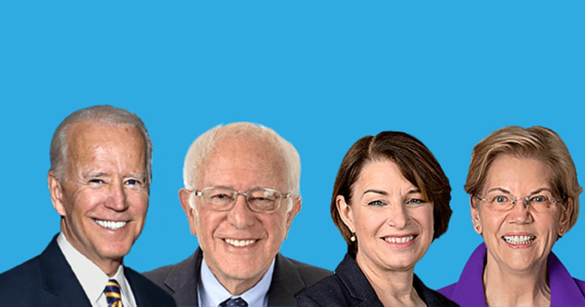 2020 Democratic Candidates for Super Tuesday from left to right: Joe Biden, Bernie Sanders, Amy Klobuchar, and Elizabeth Warren.