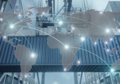 Import, Export, Logistics concept - Map global partner connection of Container Cargo freight ship for Logistic Import Export background (Photo: AdobeStock/Elements of this image furnished by NASA)