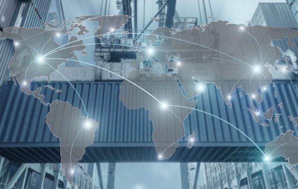 Import, Export, Logistics concept - Map global partner connection of Container Cargo freight ship for Logistic Import Export background (Photo: AdobeStock/Elements of this image furnished by NASA)