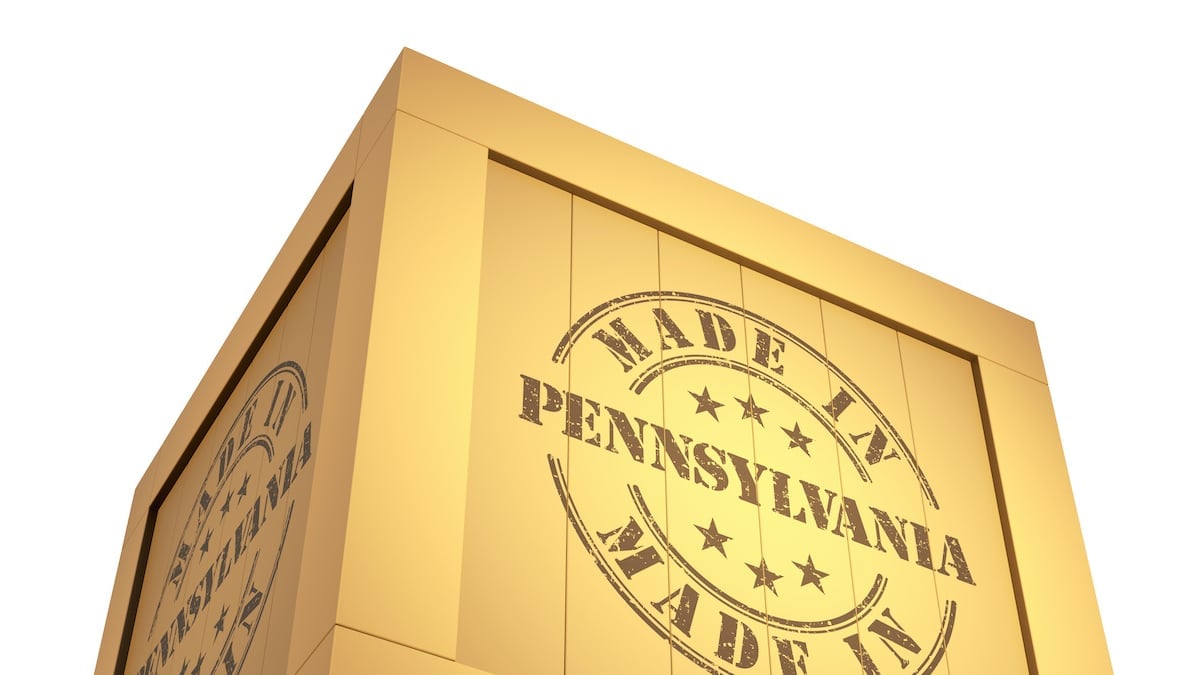 Manufacturing Export Wooden Crate, reading Made in Pennsylvania. 3D Illustration. (Photo: AdobeStock)