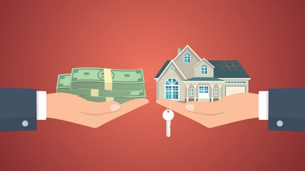 An exchange showing one hand giving cash to the another for new house and keys, a vector illustration for new home sales. (Photo: AdobeStock)