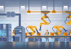 Industry production 4.0 and technology concept, depicting factory production on a conveyor belt with factory operational workers in uniform. (Photo: AdobeStock)