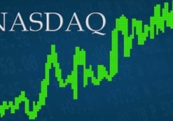 Graphic concept of the NASDAQ Composite (^IXIC) in the green for gains. (Photo: AdobeStock)