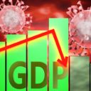 GDP, Coronavirus (Covid-19) virus and economic crisis, symbolized by graph with word GDP going down to picture that coronavirus affects Gdp and leads to downturn and recession, 3d illustration. (Photo: AdobeStock)