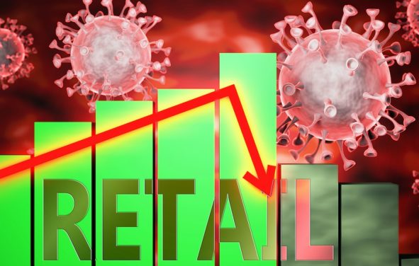 Retail sales amid the Coronavirus (COVID-19) pandemic and economic crisis, symbolized by graph with word 