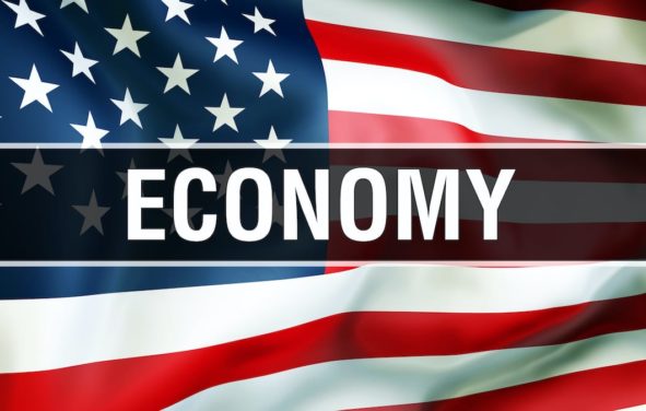 U.S. economy on an American flag background waving in the wind, in 3D rendering. (Photo: AdobeStock)