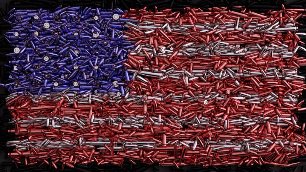 A 3D illustration of an American Flag formed out of bullets. (Photo: AdobeStock)