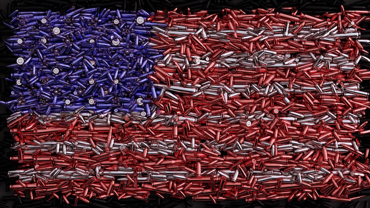 A 3D illustration of an American Flag formed out of bullets. (Photo: AdobeStock)