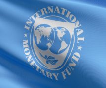 Flag of International Monetary Fund or IMF, an international organization that aims to promote international trade and monetary cooperation and the stabilization of exchange rates. 3D illustration. (Photo AdobeStock)