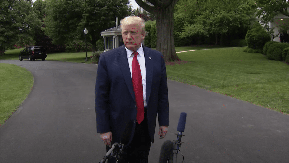 President Donald Trump speaks to reporters outside the White House on his way to Ypsilanti, Michigan on May 21, 2020. (Photo: People's Pundit Daily/PPD)