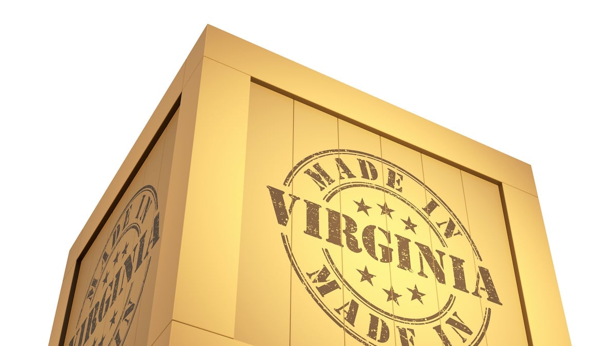 Manufacturing Export Wooden Crate, reading Made in Virginia. 3D Illustration for Fifth District Manufacturing Survey for the Federal Reserve Bank of Richmond. (Photo: AdobeStock)