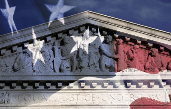 Digital composite of the U.S. Supreme Court (SCOTUS) building and the American flag. (Photo: AdobeStock)