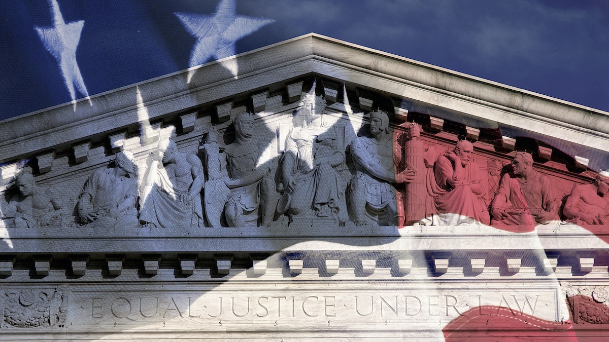Digital composite of the U.S. Supreme Court (SCOTUS) building and the American flag. (Photo: AdobeStock)