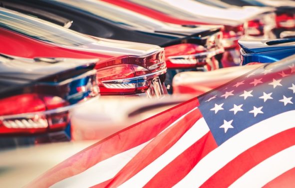 Buying American Made Cars. Supporting the American auto industry and economy photomontage with automobiles and the American Flag. (Photo: AdobeStock)