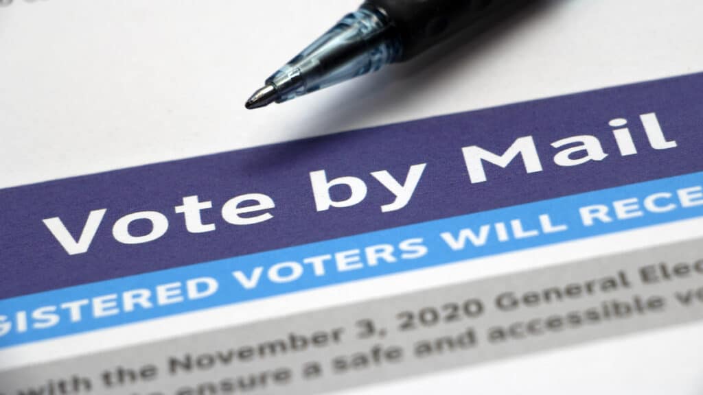 Pen on paper with Vote by Mail heading and the text "registered voters will receive" an absentee ballot or request for the U.S. election on November 3, 2020. (Photo: AdobeStock)